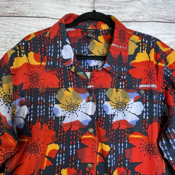 VTG Kaktus Jacket Size XL Wearable Art To Wear Abstract Button Up Red Floral - Picture 3 of 14